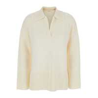 Tricouri Polo White Sweater With Polo Shirt Style Collar And Dropped Shoulder In Wool And Cashmere Woman Femei