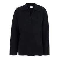 Tricouri Polo Black Sweater With Polo Shirt Style Collar And Dropped Shoulder In Wool And Cashmere Woman Femei