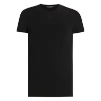 Tricouri Black Crewneck T-Shirt With Tonal Logo Lettering Embroidery On The Front In Cotton Stretch Man Barbati