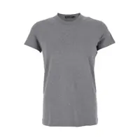 Tricouri Grey Crewneck T-Shirt With Tonal Logo Lettering Embroidery On The Front In Cotton Stretch Man Barbati