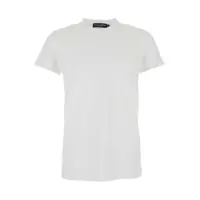 Tricouri White Crewneck T-Shirt With Tonal Logo Lettering Embroidery On The Front In Cotton Stretch Man Barbati