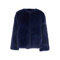 Geci Blue Crewneck Fur Jacket With Concealed Front Closure In Ecofur Woman Femei
