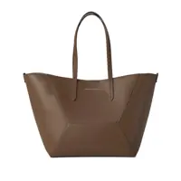 Genti de mana Brown Tote Bag With Logo Lettering On The Front And Geometric Panels Design In Leather Woman Femei