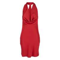 Rochii Red Sleeveless Mini Dress With Halterneck And Draped Bodice In Tech Fabric Woman Femei
