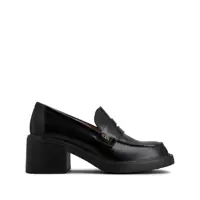 Mocasini Black Loafers With Penny Slot And Logo Lettering On The Side In Leather Woman Femei