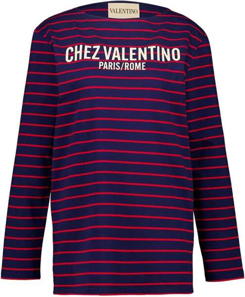 Tricouri Valentino Garavani Striped Cotton Jersey T-Shirt BLUE Femei (BM 18513127) 1