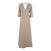 Rochii Beige Maxi Dress With Front And Rear V Neck And Maxi Bow On The Rear In Cady Woman Femei