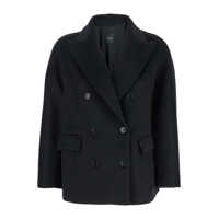 Sacouri Black Double-Breasted Jacket With Peak Revers In Wool Woman Femei