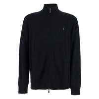 Cardigane Black Cardigan With High Neck And Pony Embroidery On The Front In Wool Man Barbati