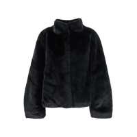 Geci Black Fur Jacket With High Neck And Concealed Front Closure In Ecofur Woman Femei