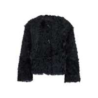Geci Black Collarless Fur Jacket With Front Toggle Closure In Fur Woman Femei