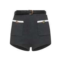 Pantaloni casual Grey Belted Shorts With Two Front Patch Pockets In Wool Woman Femei