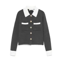 Cardigane Grey Cropped Cardigan With Contrasting Classic Collar And Two Front Patch Pockets In Wool Blend Woman Femei