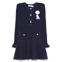 Rochii Blue Crewneck Midi Dress With Flower Embellishment On The Front And Crochet Knit In Viscose Blend Stretch Woman Femei