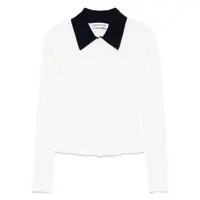 Cardigane White Cropped Cardigan With Contrasting Collar And Tonal Button Closure In Wool Woman Femei