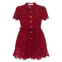 Rochii Self-Portrait Bordeaux Mini Dress With All-Over Lace Floral Embroidery And Pleated Skirt In Tech Fabric Woman