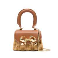 Genti de mana 'Rattan Mini Bow' Brown Handbag With Chain-Link Shoulder Strap And Bow Detail In Raffia And Leather Woman Femei