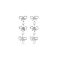 Cercei Metallic Tiered Earing With Bow Charm And Crystal Embellishments In Brass Woman Femei