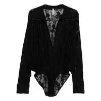 Body-uri Black Bodysuit With Plunging V Neck And All-Over Floral Embroidery In Tech Fabric Stretch Woman Femei