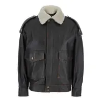 Geci Brown Jacket With Shearling Collar And Two Front Patch Pockets In Leather Woman Femei