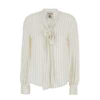 Camasi White Shirt With Tie Detail On The Front And All-Over Striped Motif In Silk Blend Woman Femei