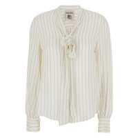 Camasi White Shirt With Tie Detail On The Front And All-Over Striped Motif In Silk Blend Woman Femei
