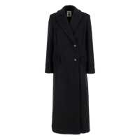 Paltoane Black Double-Breasted Coat With Notched Revers In Wool Blend Woman Femei