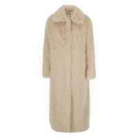 Paltoane Beige Shearling Coat With Notched Revers And Concealed Front Closure In Ecofur Woman Femei