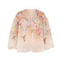 Bluze 'Illuminate'Beige Blouse With Puffed Sleeves And All-Over Floral Print In Linen And Silk Blend Woman Femei