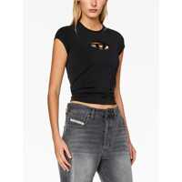 Tricouri Diesel Dama - Tricouri Diesel T-Angie Black Crewneck T-Shirt With Oval D Logo Embroidery On The Front In Cotton Stretch Woman Black Femei (BM 18520908) - B-mall.ro