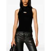 Topuri Diesel Dama - Topuri Diesel Black Tank Top With D Logo Cut-Out In Ribbed Jersey Woman Black Femei (BM 18520911) - B-mall.ro