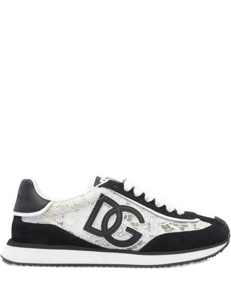 Sneakers Dolce & Gabbana Black And White Low Top With Lace Details And Dg Patch On The Side In Fabric And Suede Blend Woman Multicolor Femei (BM 18521646) 1