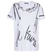 Tricouri Balmain White Cotton T-Shirt With Black Writing Femei