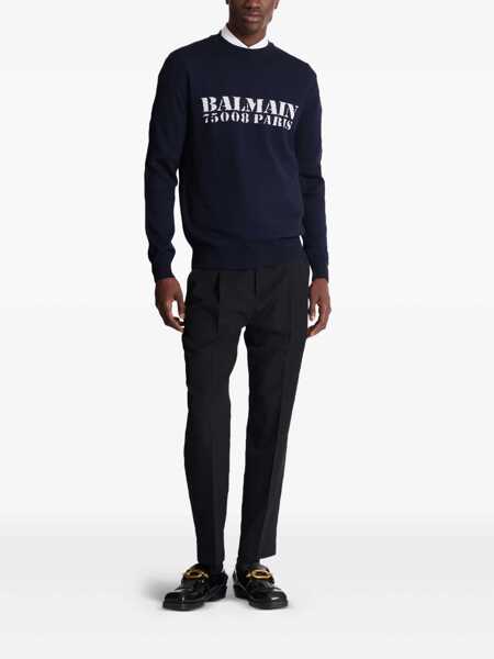 Pulovere Balmain Balmain Sweaters BLEU MARINE/BLANC Barbati (BM 18522324) 2