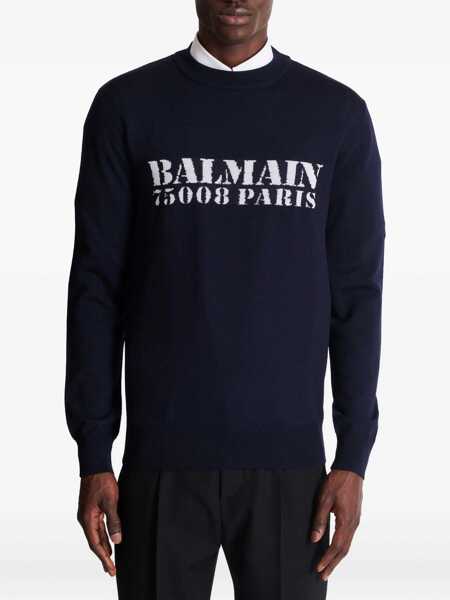 Pulovere Balmain Balmain Sweaters BLEU MARINE/BLANC Barbati (BM 18522324) 3