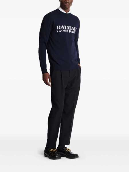 Pulovere Balmain Balmain Sweaters BLEU MARINE/BLANC Barbati (BM 18522324) 5