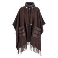 Geci Brown Cape With Drawstring Collar And Fringed Hem In Tech Fabric Woman Femei