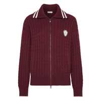 Cardigane Red Cardigan With Bicolor Collar And Logo Patch On The Front In Cashmere Woman Femei