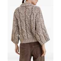 Cardigane Brunello Cucinelli Dama - Cardigane Brunello Cucinelli Brunello Cucinelli Short-Sleeved Cardigan Beige Femei (BM 18523815) - B-mall.ro