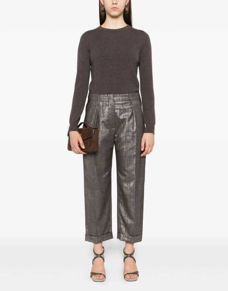 Pantaloni casual Brunello Cucinelli Lurex effect Pants MARRONE/ARGENTO Femei (BM 18525412) 2