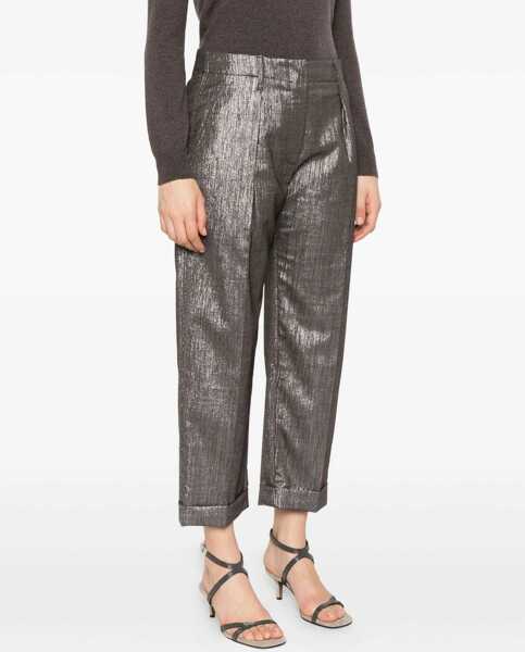 Pantaloni casual Brunello Cucinelli Lurex effect Pants MARRONE/ARGENTO Femei (BM 18525412) 3