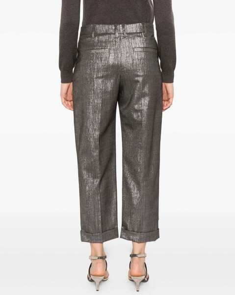 Pantaloni casual Brunello Cucinelli Lurex effect Pants MARRONE/ARGENTO Femei (BM 18525412) 4