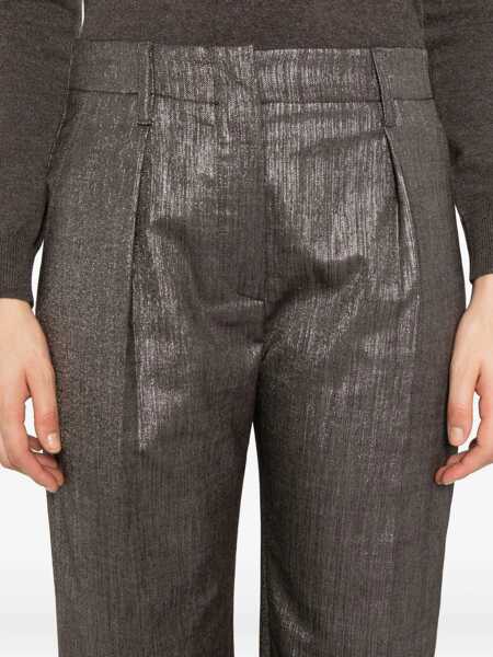 Pantaloni casual Brunello Cucinelli Lurex effect Pants MARRONE/ARGENTO Femei (BM 18525412) 5