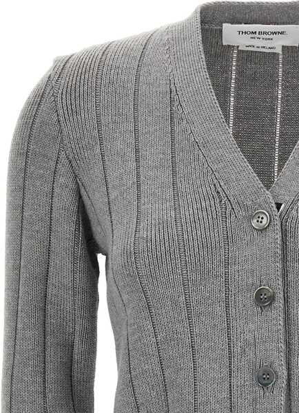 Pulovere casual Thom Browne Ladder Full Needle Rib Stitch V Neck Car LT GREY Femei (BM 18525466) 4