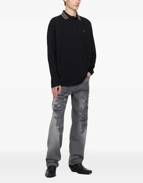 Tricouri Polo Vivienne Westwood Long-Sleeved Polo Shirt BLACK Barbati (BM 18526081) 2