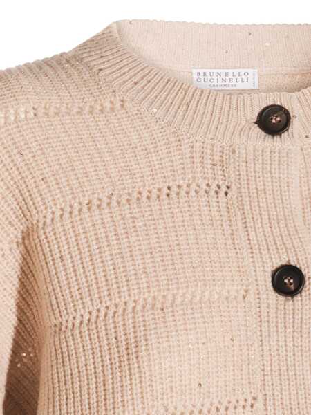 Cardigane Brunello Cucinelli Brunello Cucinelli Rustic Dazzling Net Cardigan Beige Femei (BM 18529800) 3