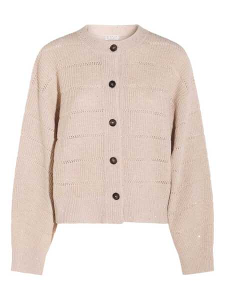 Cardigane Brunello Cucinelli Brunello Cucinelli Rustic Dazzling Net Cardigan Beige Femei (BM 18529800) 1