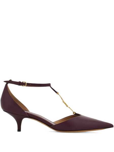 Pantofi cu toc Salvatore Ferragamo Bordeaux Pumps With T Strap And Low Heel In Leather Woman Red Femei (BM 18534477) 1