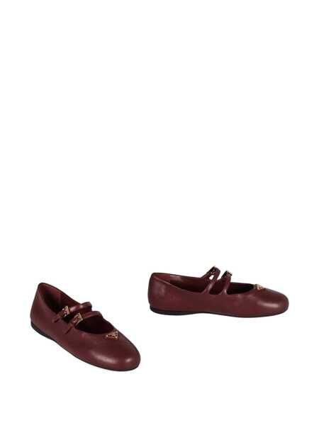 Balerini Prada Prada Leather Ballet Flats With Logo Red Femei (BM 18535005) 2