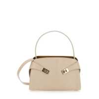 Genti de umar Salvatore Ferragamo 'Hug' Beige Shoulder Bag With Logo Print On The Front In Leather Woman